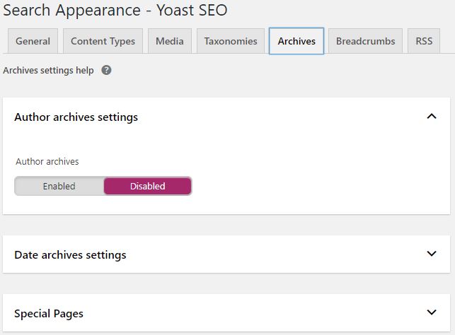 Search Appearance - Archives